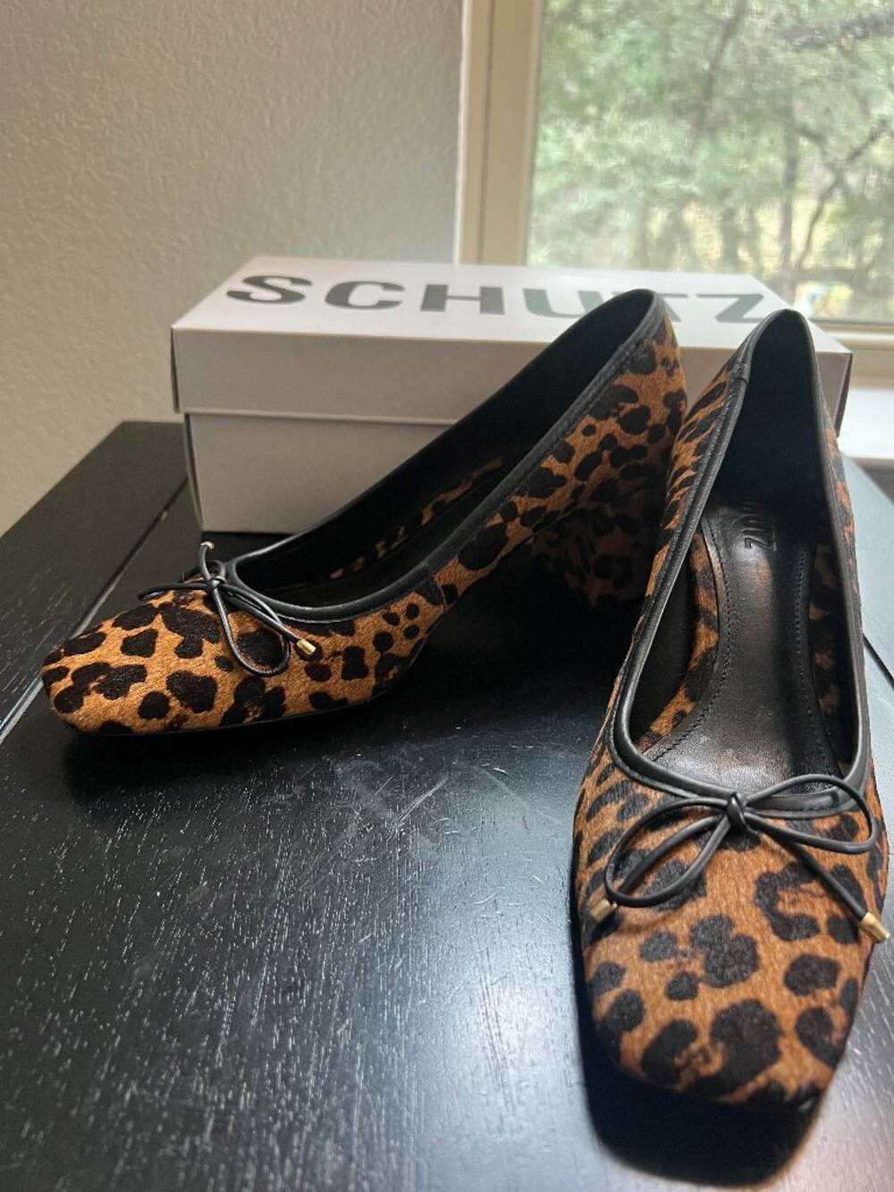 Schutz Leopard Block Heel